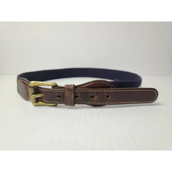 Dooney Bourke Mens Wool Surcingle Canvas Leather Belt 32 Brass Dark Purple 6930 - Picture 2 of 7